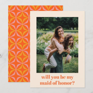 Custom Photo Vibrant Retro Maid of Honour Proposal Card