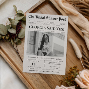 Custom Photo Vintage Newspaper Bridal Shower Invitation