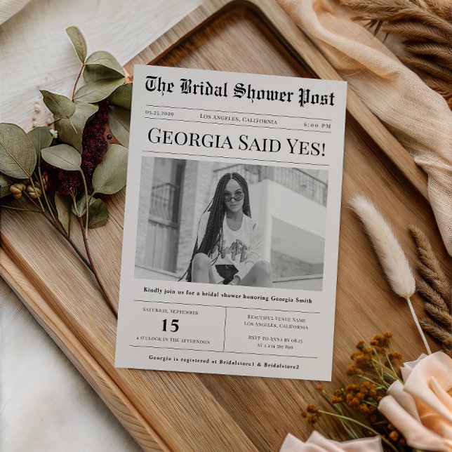 Custom Photo Vintage Newspaper Bridal Shower Invitation (Creator Uploaded)