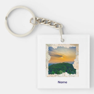 Custom Photo Vintage Newspaper Frame  Keychain