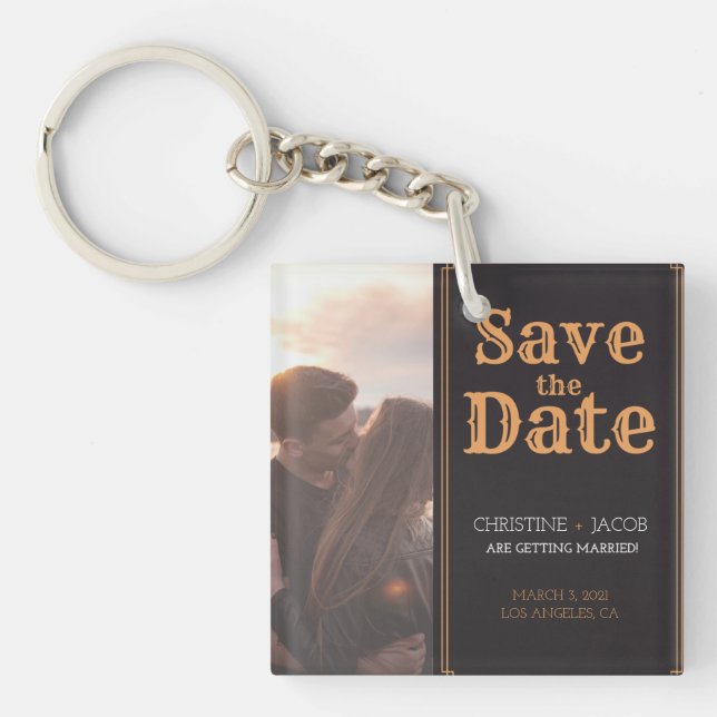 Custom Photo Vintage Style Save The Date Keychain (Front)