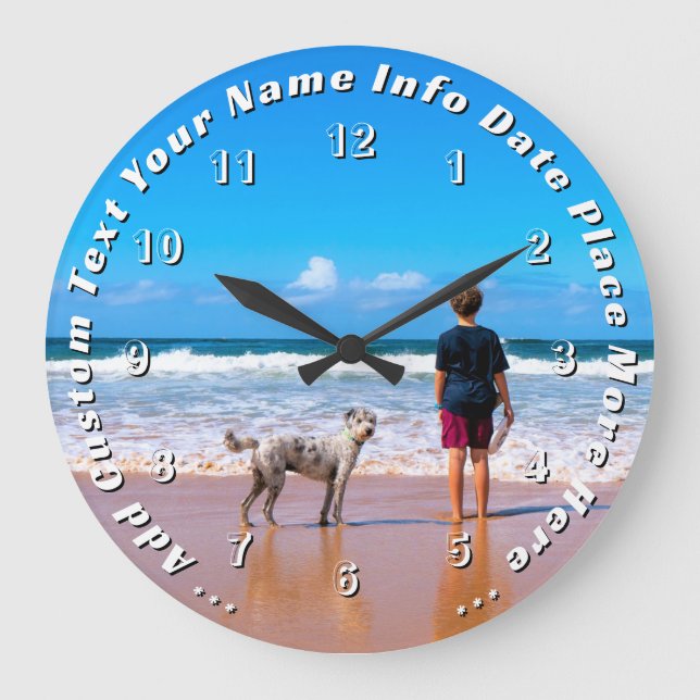 Custom Photo Wall Clock Personalized Text (Front)