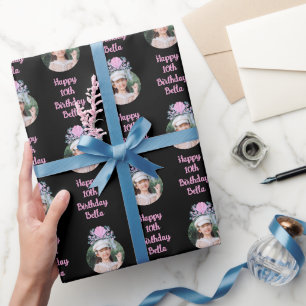 Custom Photo Watercolor Mermaid Crown Birthday Wrapping Paper