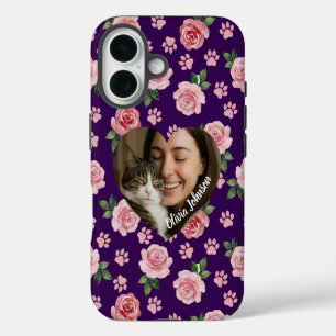 Custom Photo Watercolor Roses and Paw Prints  iPhone 16 Case