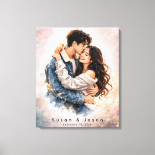 Custom Photo Watercolor Valentine’s Day Gift Canvas Print