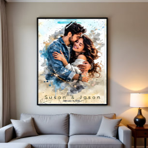 Custom Photo Watercolor Valentine’s Day Gift Poster