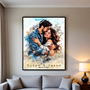 Custom Photo Watercolor Valentine’s Day Gift Poster