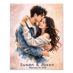Custom Photo Watercolor Valentine’s Day Gift Print