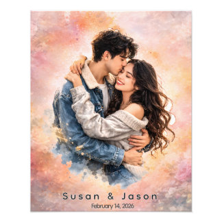 Custom Photo Watercolor Valentine’s Day Gift Print