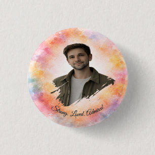 Custom Photo Watercolor Valentine’s Gift for Him 1 Inch Round Button