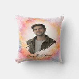 Custom Photo Watercolor Valentine’s Gift for Him Throw Pillow