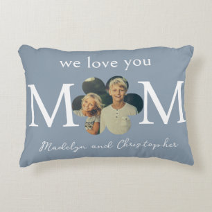 Custom Photo We Love You Mom on Dusty Blue Accent Pillow