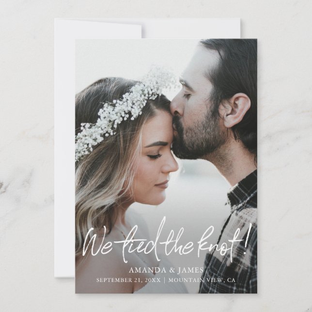 Custom Photo We Tied the Knot Elopement Wedding Announcement (Front)