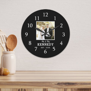 Custom Photo Wedding Anniversary Black  And White Large Clock