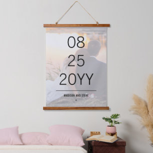 Custom Photo Wedding Anniversary Date Elegant Hanging Tapestry