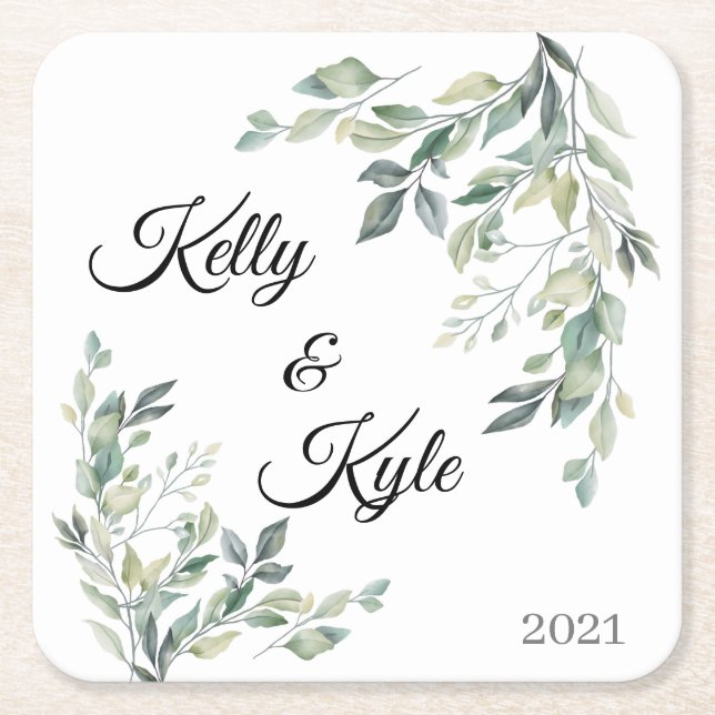 Custom Photo Wedding Engagement Rustic Napkin Square Paper Coaster (Front)
