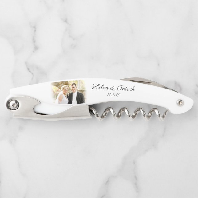 Custom Photo Wedding Groomsman Favour Corkscrew (Front)