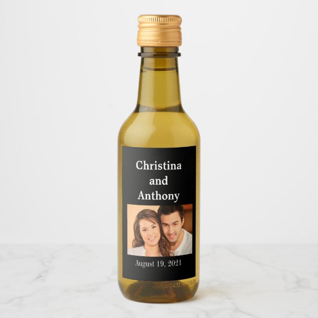 Custom Photo Wedding Mini Wine Favour Label (Front)