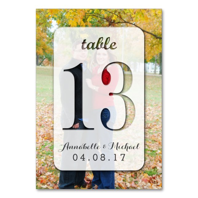 Custom Photo Wedding Table Number Card 13 (Front)