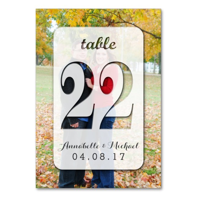 Custom Photo Wedding Table Number Card 22 (Front)