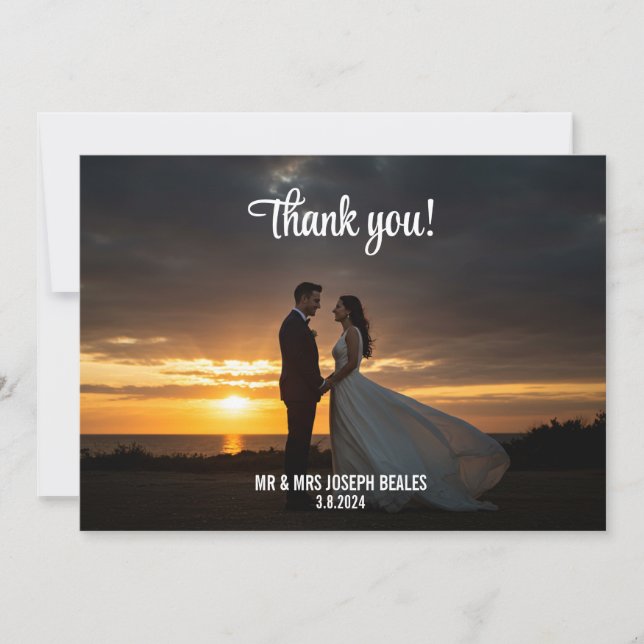 Custom Photo Wedding Thank You Card, Flat Invitation (Front)
