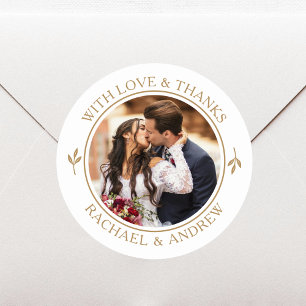 Custom Photo Wedding Thank You Gold White Classic Round Sticker