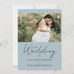 Custom Photo  Wedding Website Dusty blue and White Invitation
