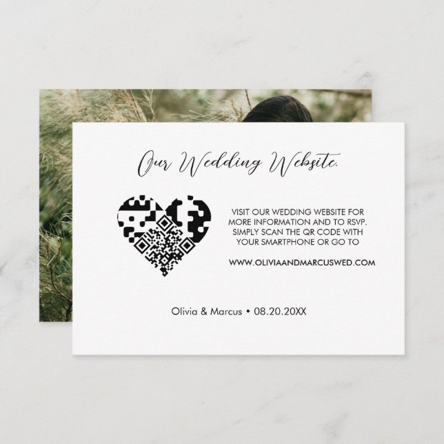 Custom Photo Wedding website heart QR code RSVP  Enclosure Card (Front/Back)