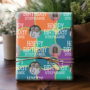 Custom Photo Whimsical and Colourful Birthday Wrapping Paper