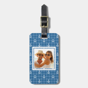 Custom Photo White Anchor Pattern Luggage Tag