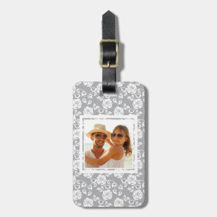 Custom Photo White lace pattern on grey Luggage Tag