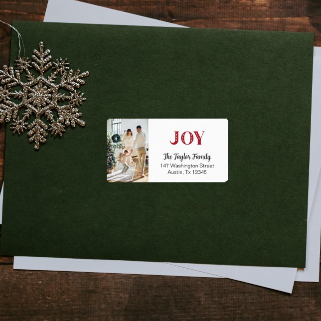 custom Photo Winter Christmas Joy Return Address Label (custom Photo Winter Christmas Joy Return Address Label)