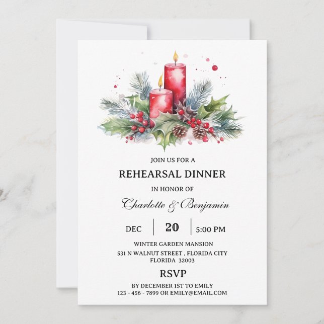  Custom Photo Winter Christmas Rehearsal Dinner Invitation (Front)