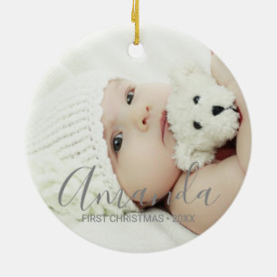Custom Photo with Custom Name and Text Ceramic Ornament