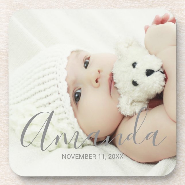 Custom Photo with Custom Name and Text Coaster (Front)