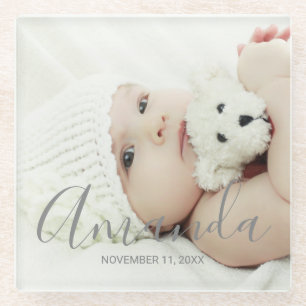Custom Photo with Custom Name and Text Glass Coaster