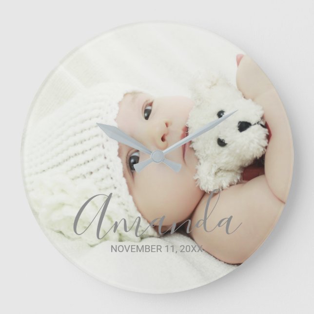 Custom Photo with Custom Name and Text Large Clock (Front)