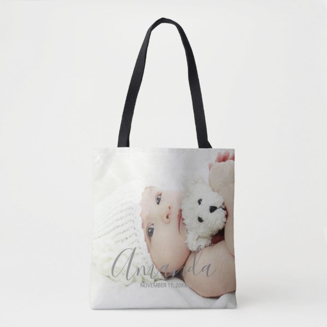Custom Photo with Custom Name and Text Tote Bag (Front)