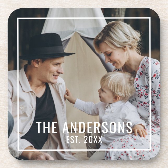 Custom photo with family name and established year coaster (Front)