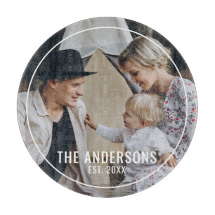 Custom photo with family name and established year cutting board
