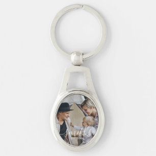 Custom photo with family name and established year keychain