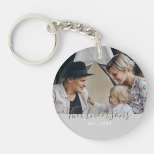 Custom photo with family name and established year keychain