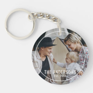 Custom photo with family name and established year keychain