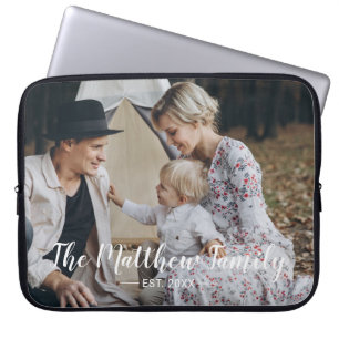 Custom photo with family name and established year laptop sleeve