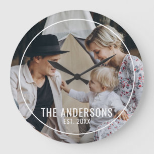 Custom photo with family name and established year large clock