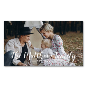 Custom photo with family name and established year 	Magnetic business card