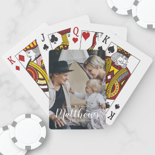 Custom photo with family name and established year playing cards
