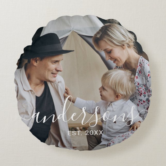 Custom photo with family name and established year round pillow (Front)