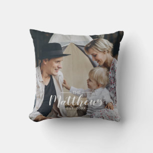 Custom photo with family name and established year throw pillow