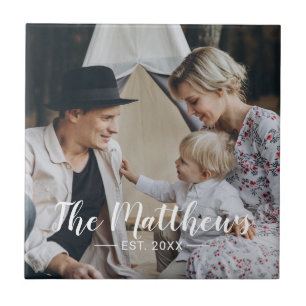Custom photo with family name and established year tile